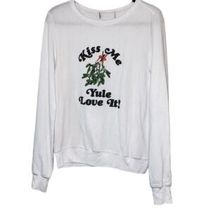 Wildfox “Kiss Me Yule Love It” Graphic Sweatshirt Mistletoe Holiday Small